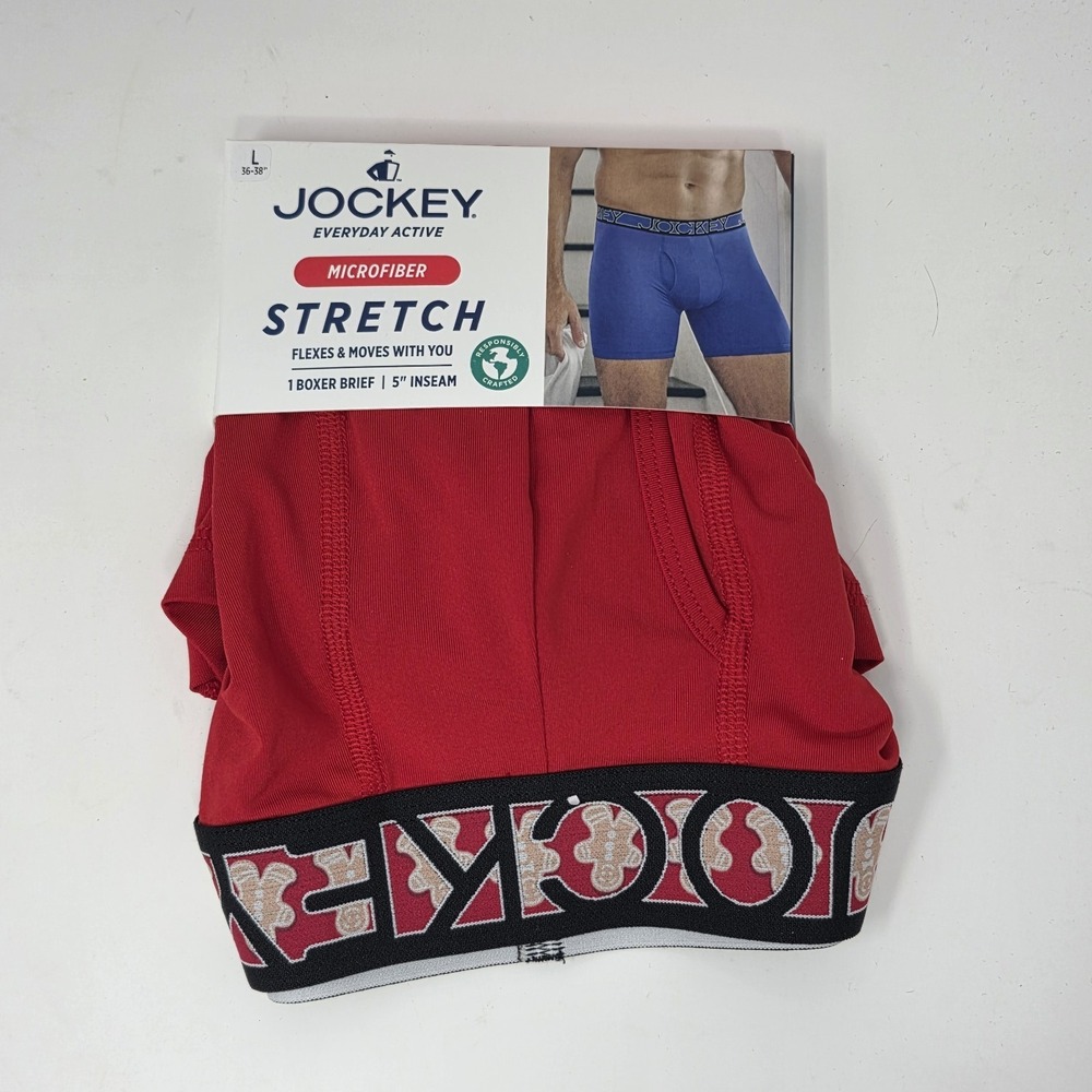 Jockey Microfiber Stretch Underwear Red Gingerbread‎ Man Boxer Brief Mens Large